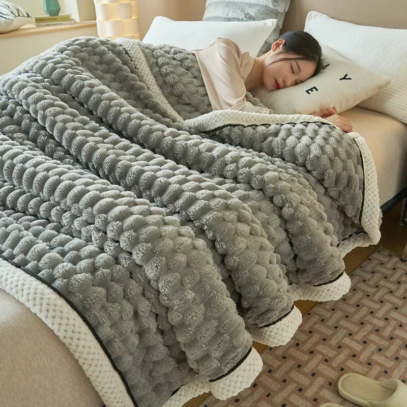 Plaid Coral Fleece Warm Blanket