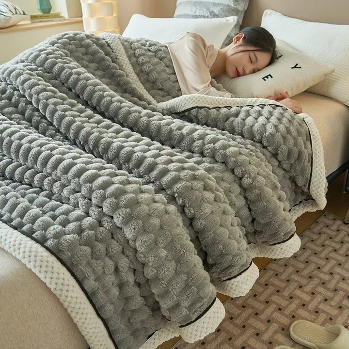 Plaid Coral Fleece Warm Blanket