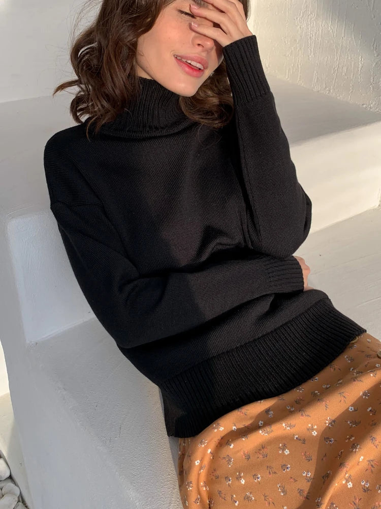 Oversized Knitted Turtleneck Pullover For Women