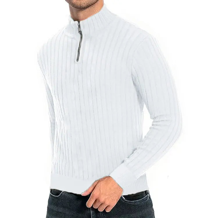 Men Semi Turtleneck Half Zip Knit Sweater
