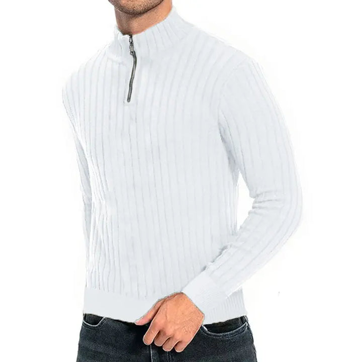 Men Semi Turtleneck Half Zip Knit Sweater