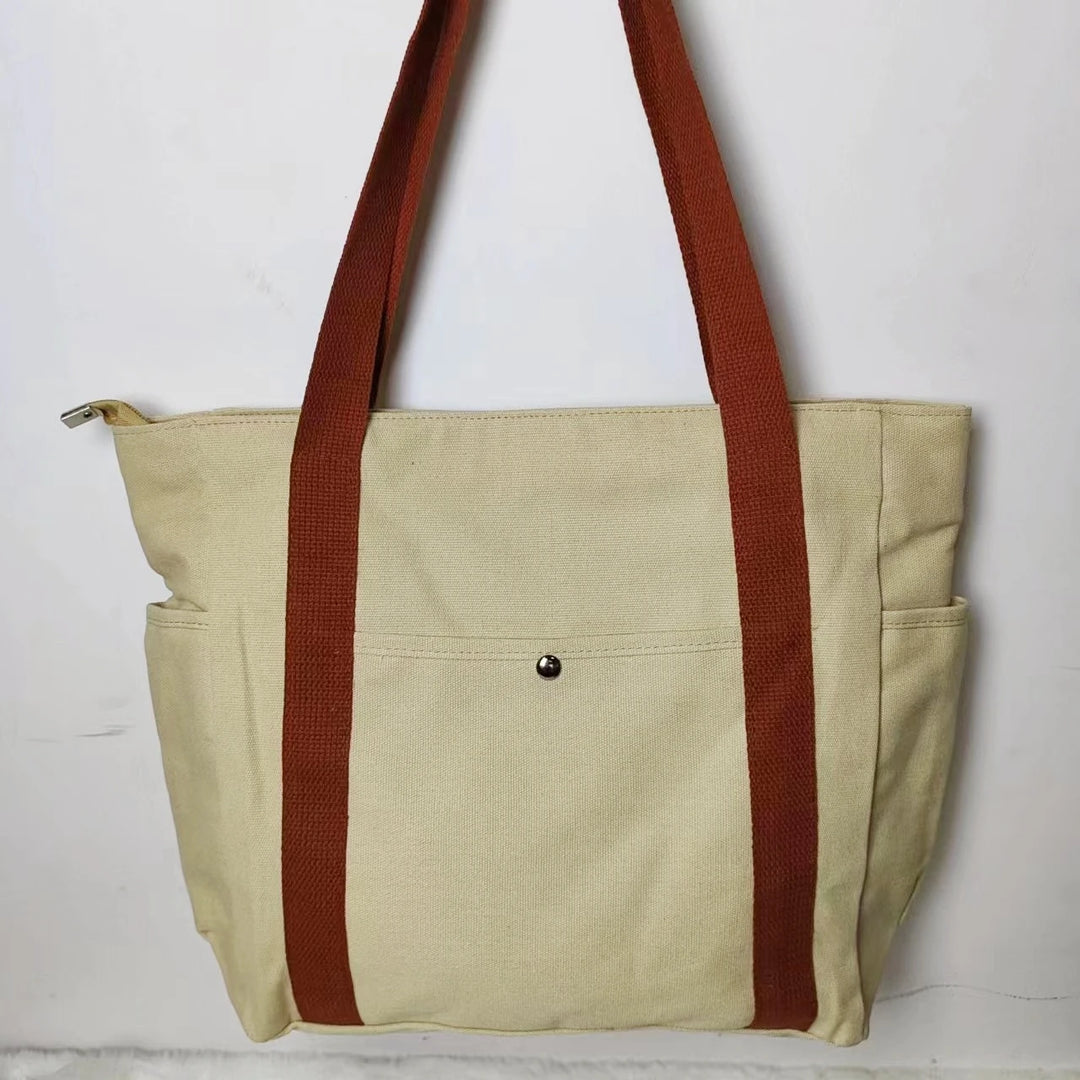 Everyday Black Canvas Tote Bag with Pockets
