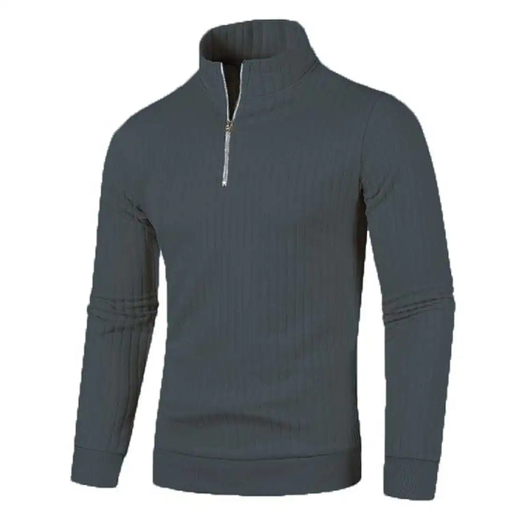 Men Semi Turtleneck Half Zip Knit Sweater