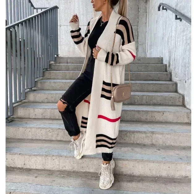 Oversized Striped Knit Cardigan for Women