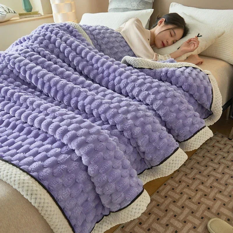 Plaid Coral Fleece Warm Blanket