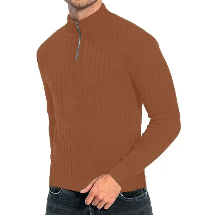 Men Semi Turtleneck Half Zip Knit Sweater