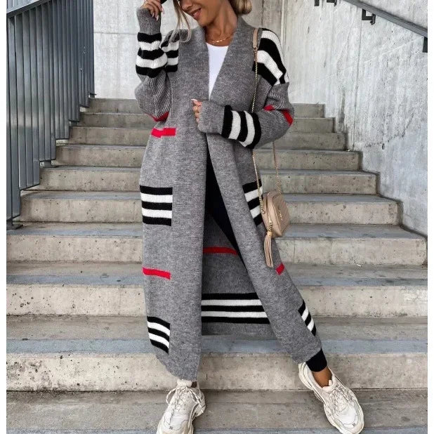 Oversized Striped Knit Cardigan for Women