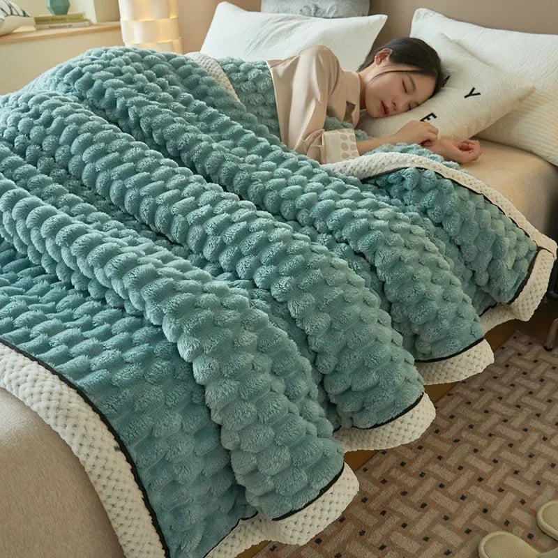 Plaid Coral Fleece Warm Blanket
