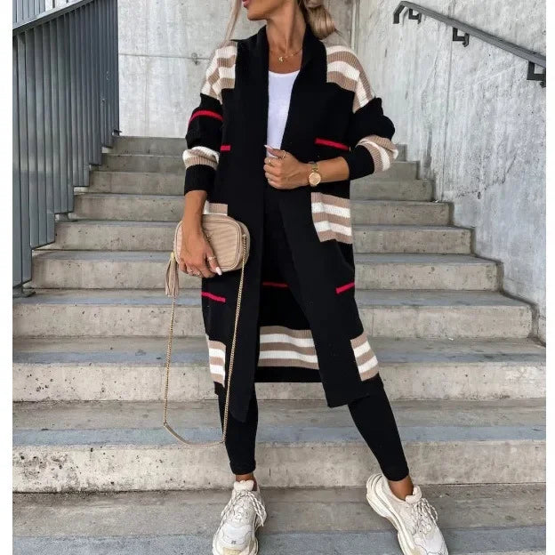 Oversized Striped Knit Cardigan for Women