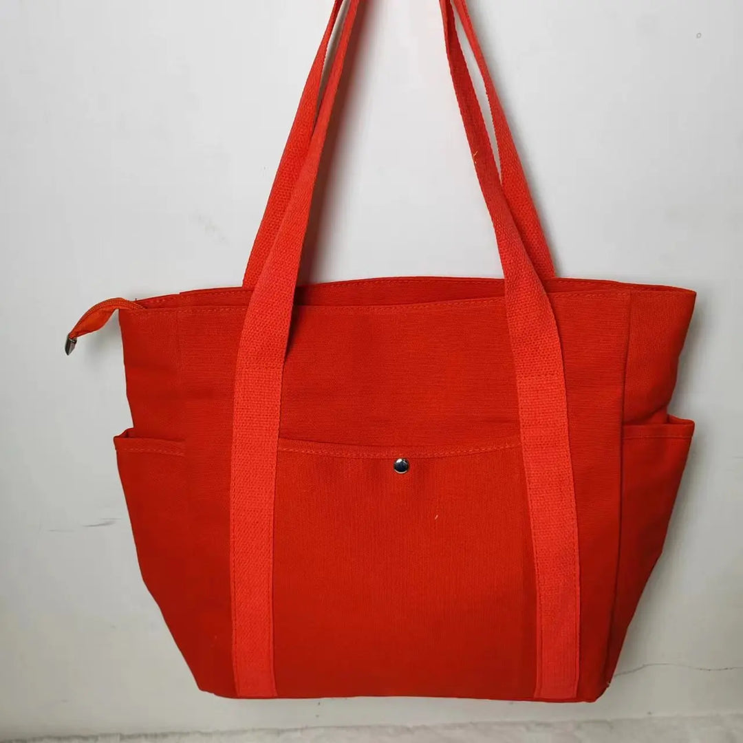 Everyday Black Canvas Tote Bag with Pockets