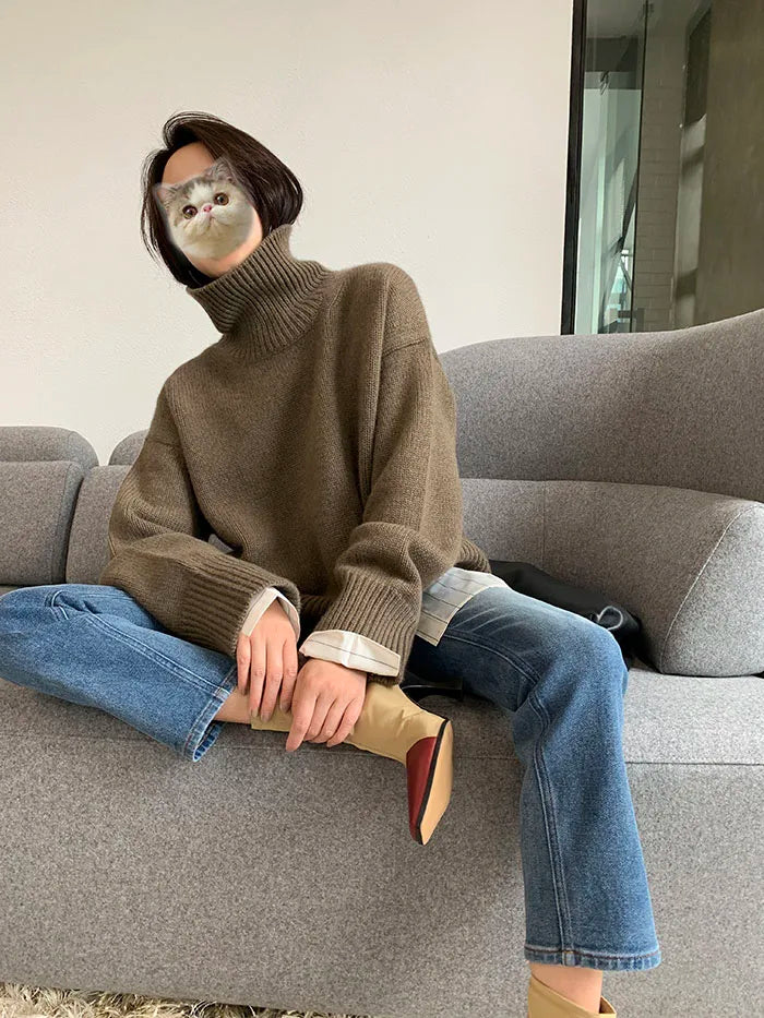 Cashmere Sweater Women High Neck Pullover