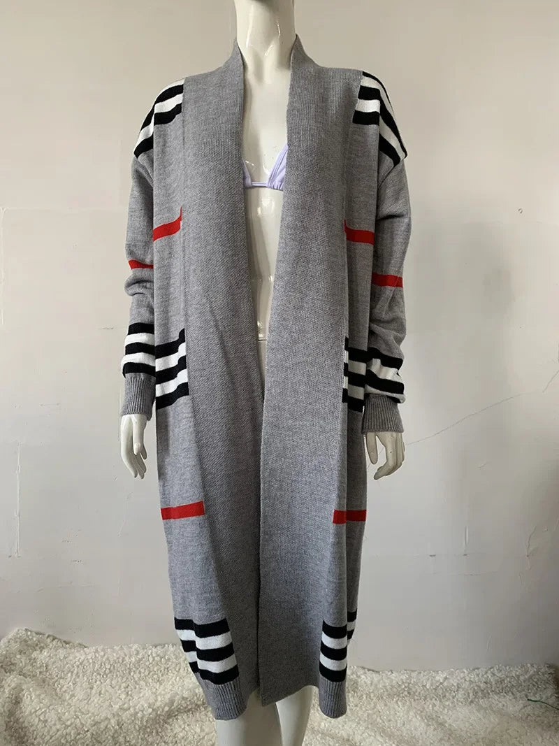 Oversized Striped Knit Cardigan for Women