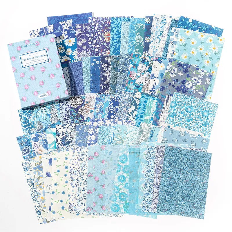 100 Pcs Vintage Background Paper Floral Paper DIY Set