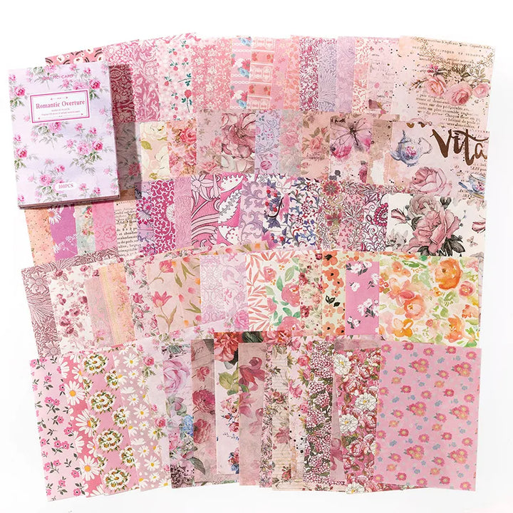 100 Pcs Vintage Background Paper Floral Paper DIY Set