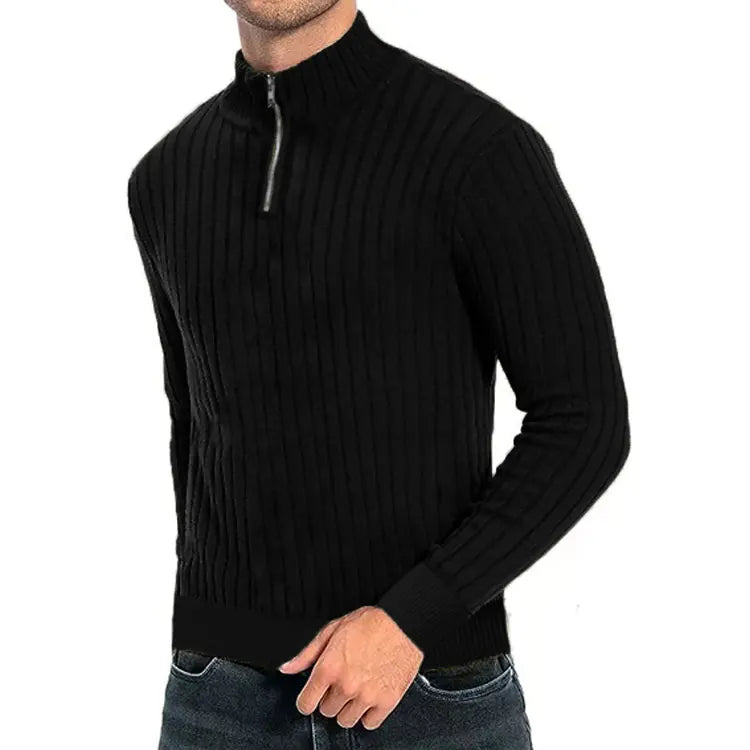 Men Semi Turtleneck Half Zip Knit Sweater