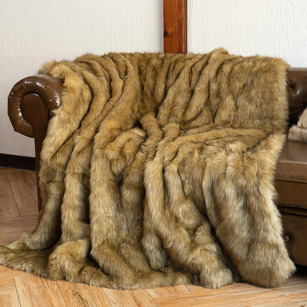Luxury Faux Fur Throw Blanket for Sofa and Bed