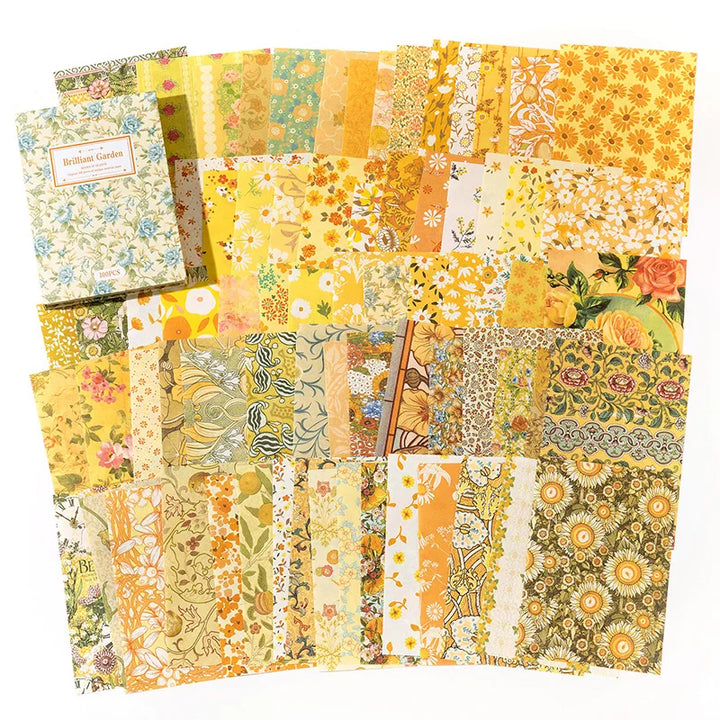 100 Pcs Vintage Background Paper Floral Paper DIY Set