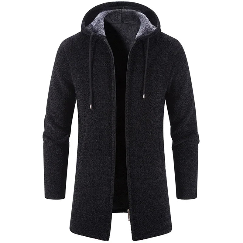 Dark gray hooded coat on a white background
