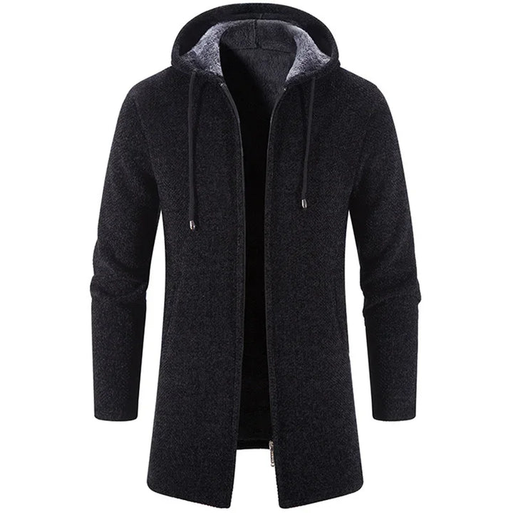 Dark gray hooded coat on a white background