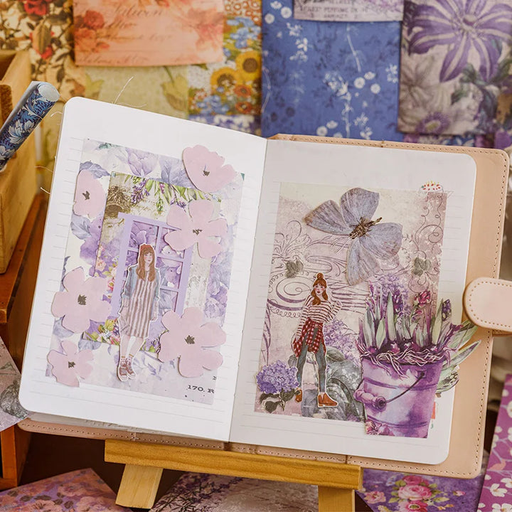 100 Pcs Vintage Background Paper Floral Paper DIY Set