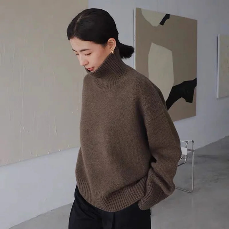 Cashmere Sweater Women High Neck Pullover