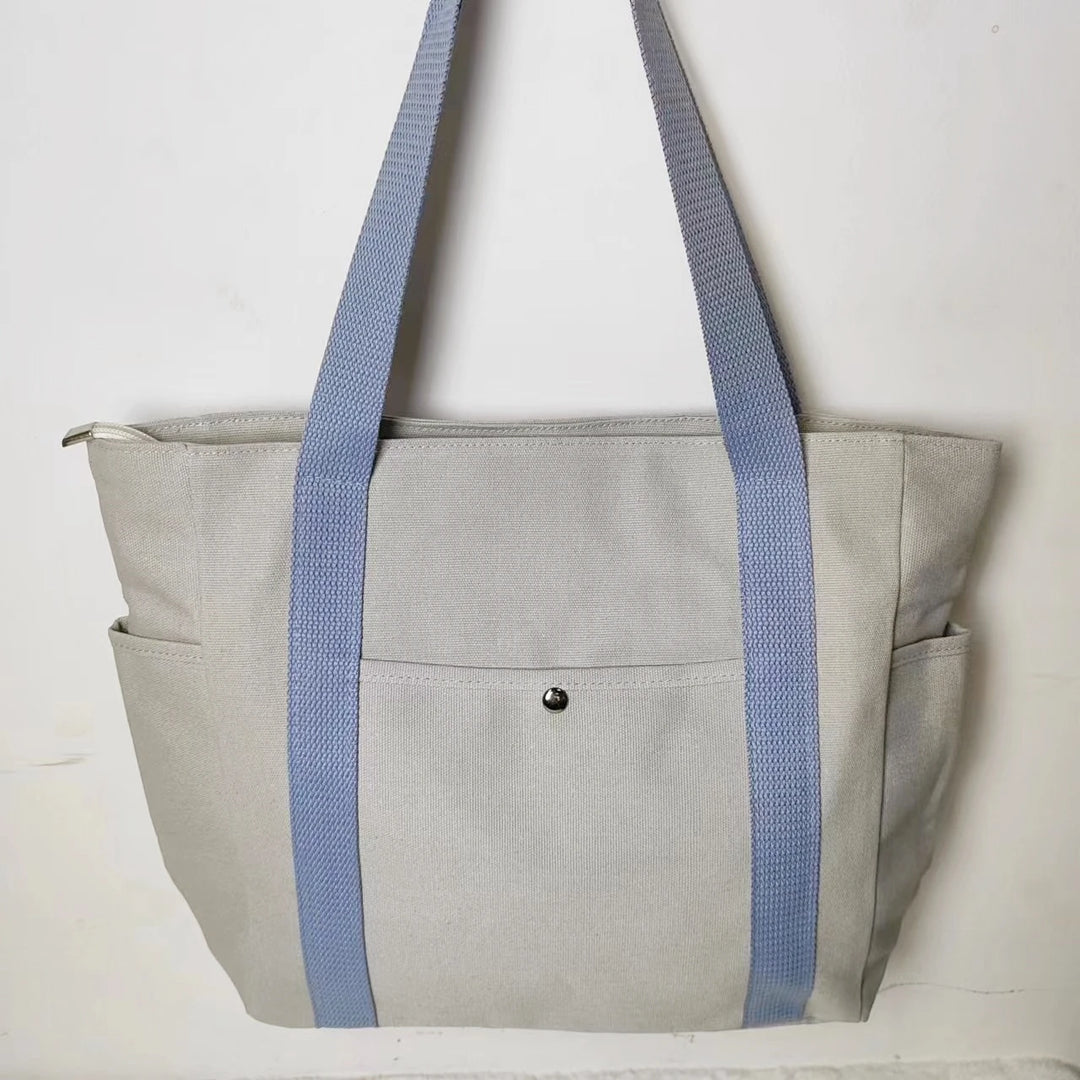 Everyday Black Canvas Tote Bag with Pockets