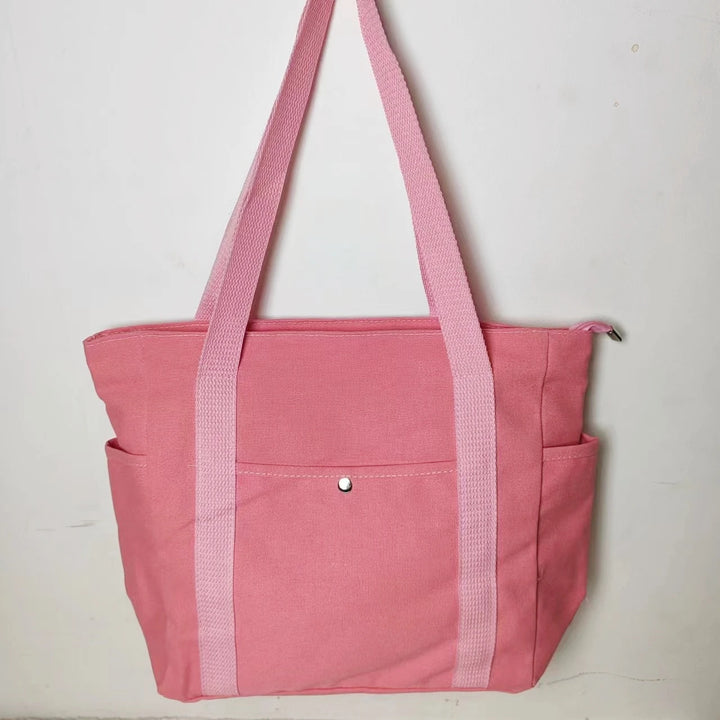 Everyday Black Canvas Tote Bag with Pockets