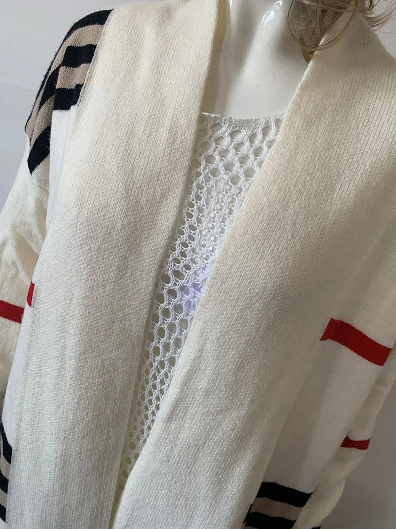 Oversized Striped Knit Cardigan for Women