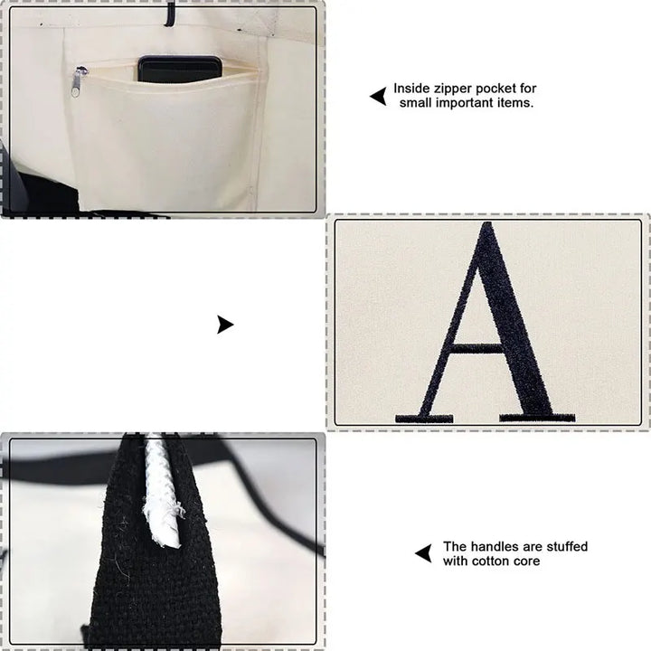 Canvas Tote Bag for Women – Letter Design - Polendo Design canvas tote bag for women