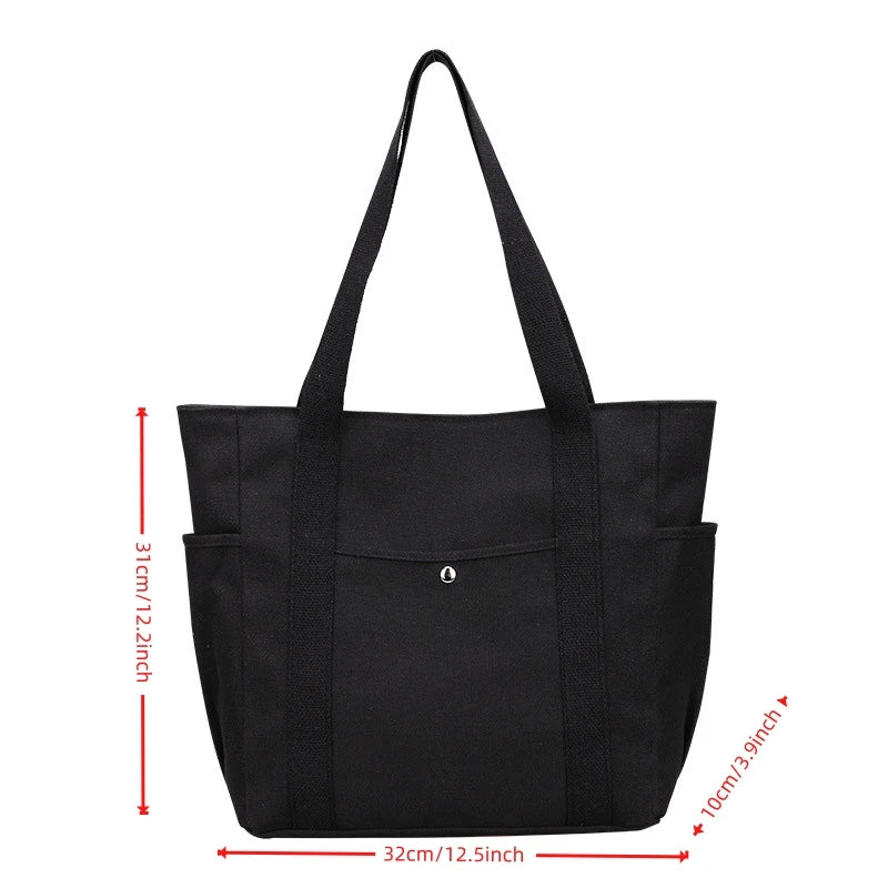 Everyday Black Canvas Tote Bag with Pockets