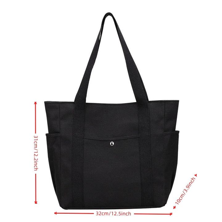 Everyday Black Canvas Tote Bag with Pockets
