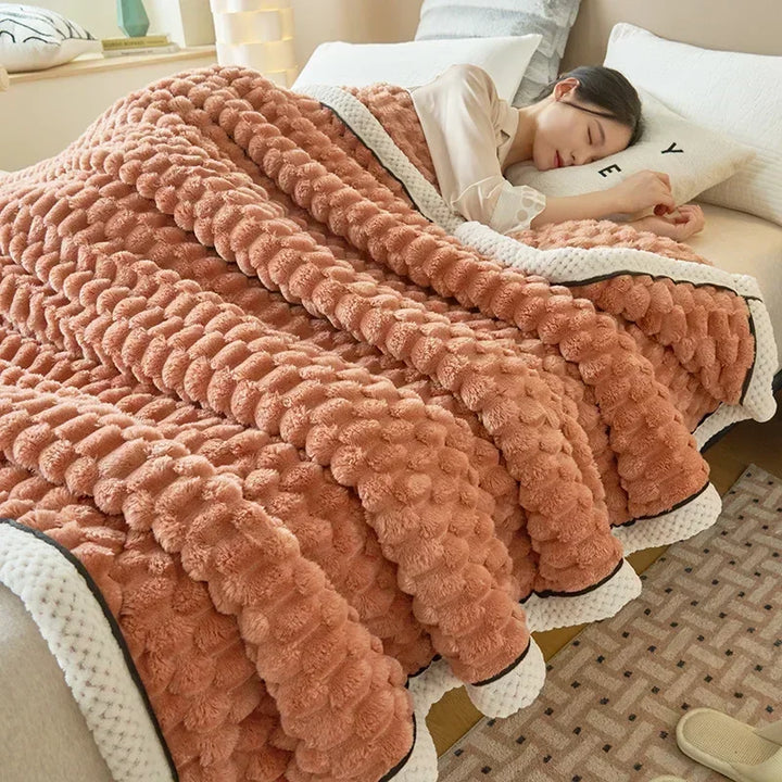 Plaid Coral Fleece Warm Blanket