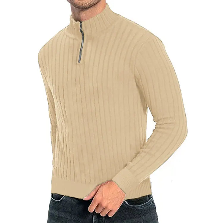 Men Semi Turtleneck Half Zip Knit Sweater