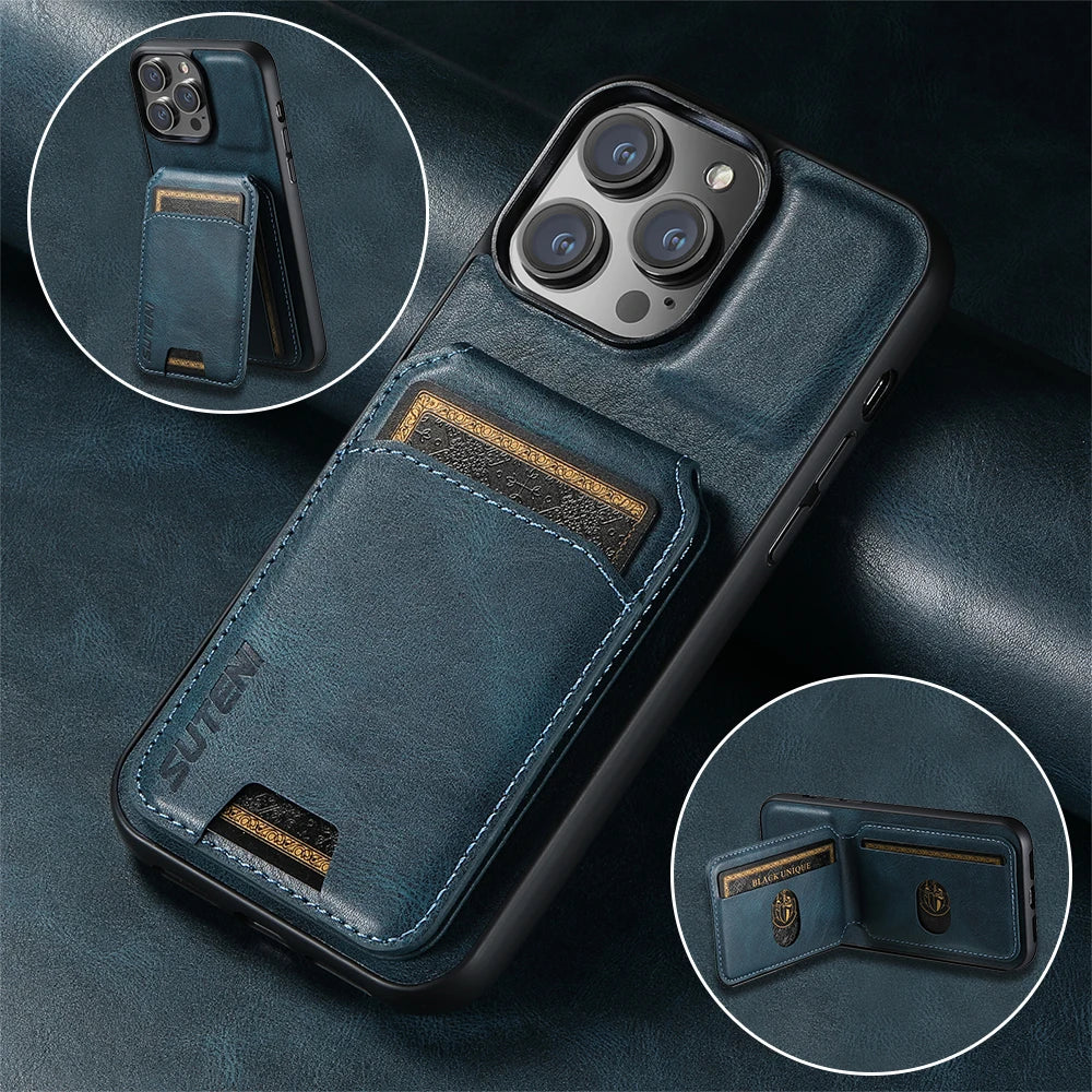 Magnetic Leather Phone Wallet Case Cover for iPhone - Polendo Design