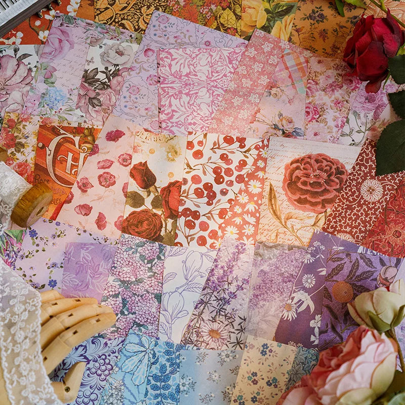 100 Pcs Vintage Background Paper Floral Paper DIY Set