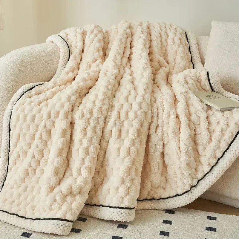 Plaid Coral Fleece Warm Blanket