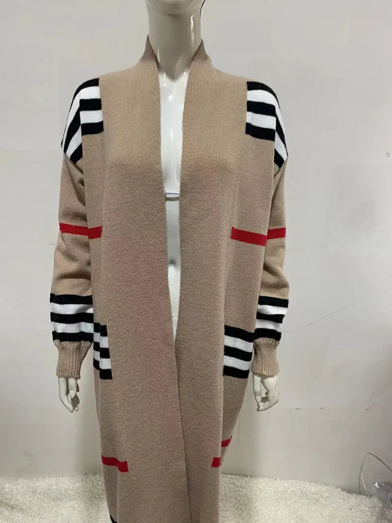 Oversized Striped Knit Cardigan for Women