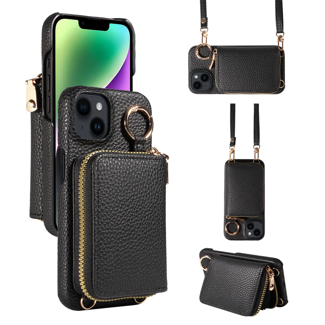 Leather Crossbody Wallet Phone Case for iPhone - Polendo Design