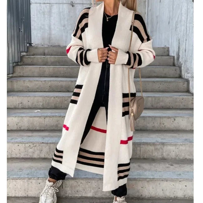 Oversized Striped Knit Cardigan for Women