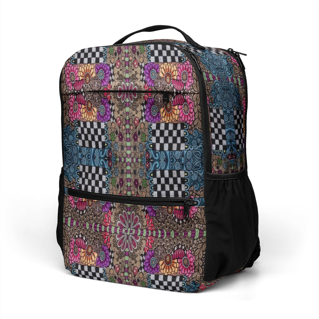 Whimsy Grid Bloom Backpack – Colorful Pattern Bag - Polendo Design backpack