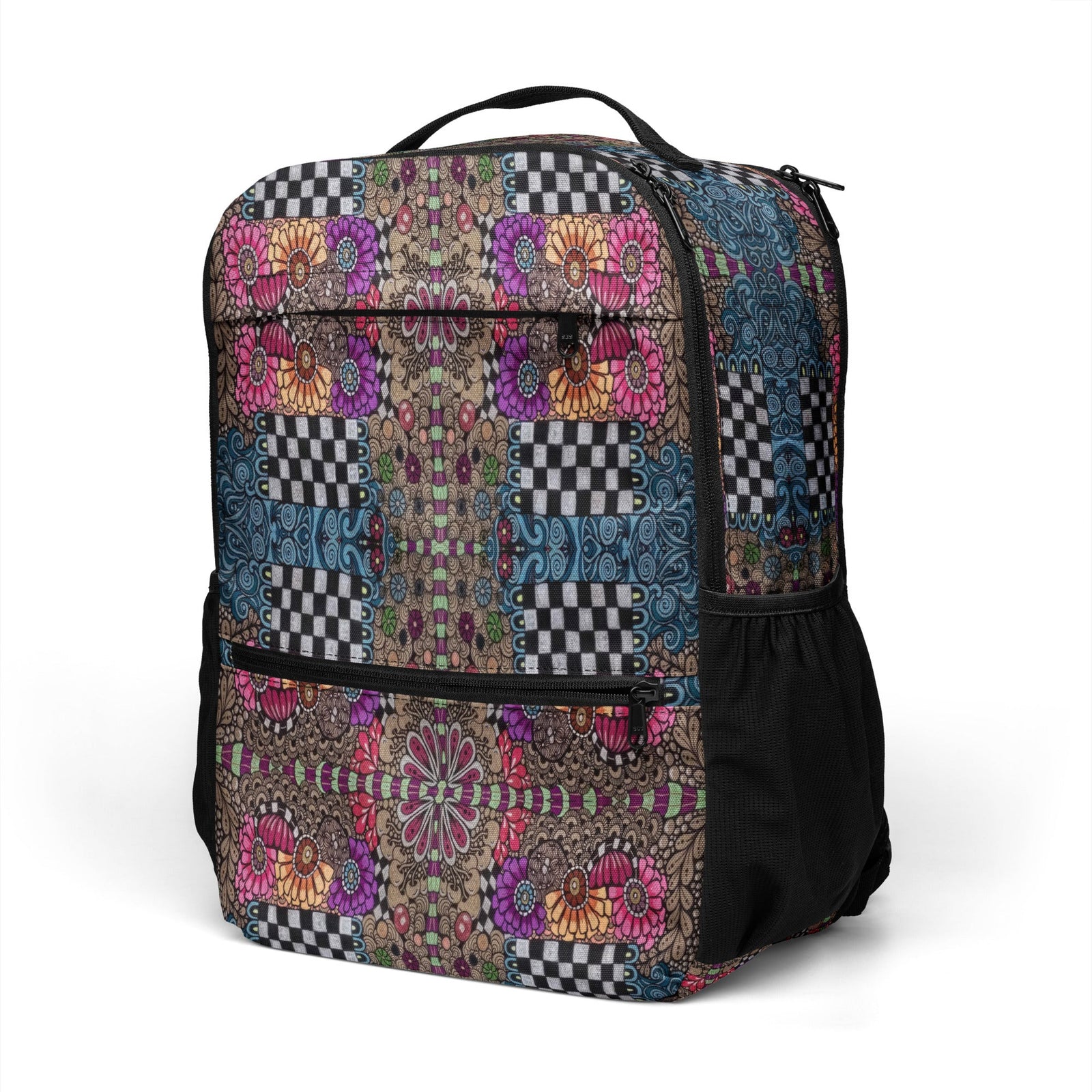 Whimsy Grid Bloom Backpack – Colorful Pattern Bag - Polendo Design backpack