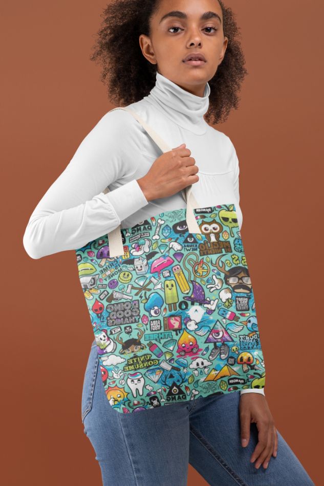 Color Pop Doodle Art Canvas Tote Bag