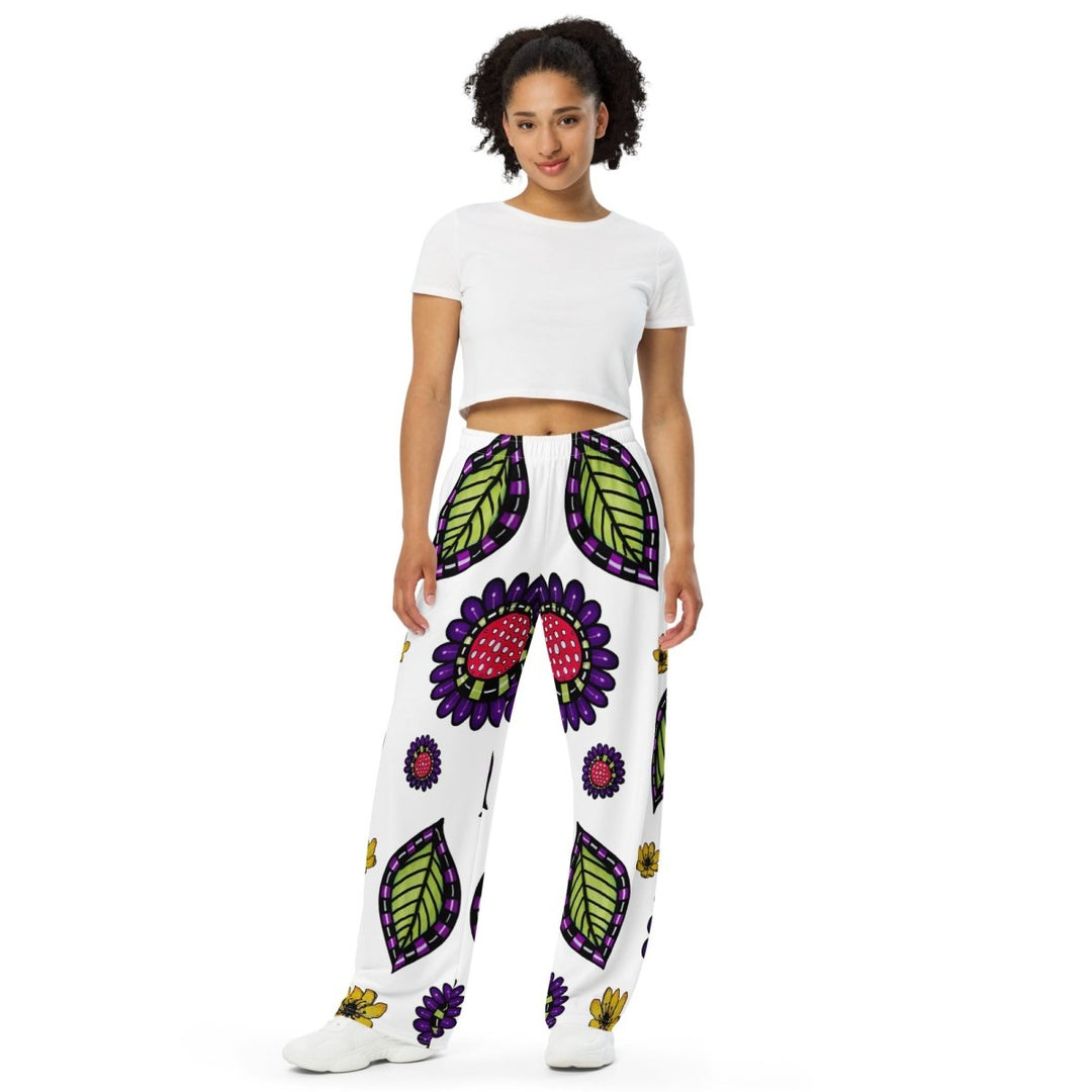 Garden Static Wide-Leg Pants – All-Over Floral Print - Polendo Design Garden Static wide-leg pants