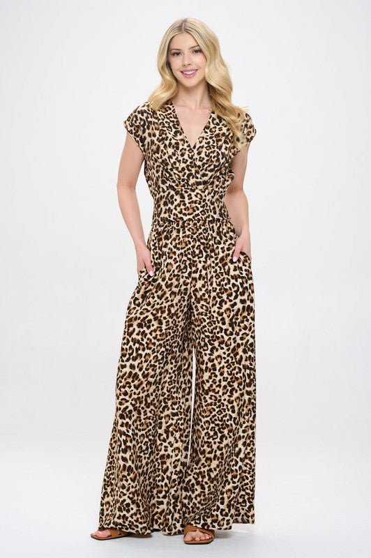 Animal Print V neck Crop Top w Smock Back Detail - Polendo Design New Arrival