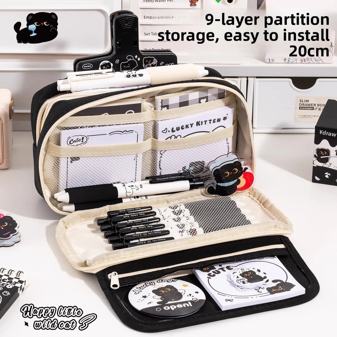 Black Cat Stationery Set – Aesthetic School Kit with Pen &amp; Pouch - Polendo Design black cat stationery set