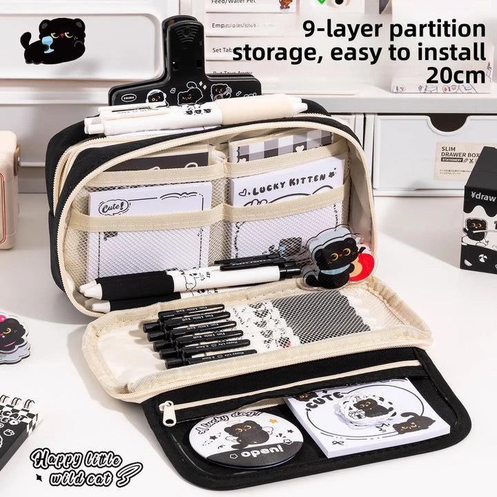 Black Cat Stationery Set – Aesthetic School Kit with Pen &amp; Pouch - Polendo Design black cat stationery set