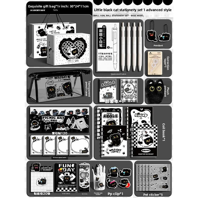 Black Cat Stationery Set – Aesthetic School Kit with Pen &amp; Pouch - Polendo Design black cat stationery set