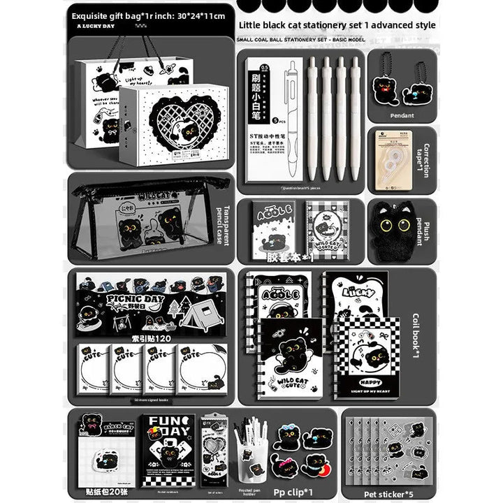 Black Cat Stationery Set – Aesthetic School Kit with Pen &amp; Pouch - Polendo Design black cat stationery set
