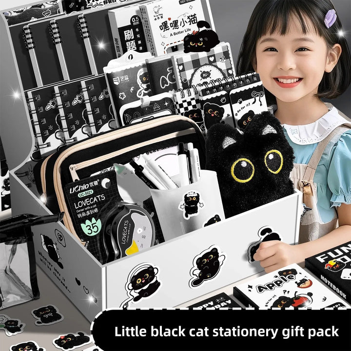 Black Cat Stationery Set – Aesthetic School Kit with Pen &amp; Pouch - Polendo Design black cat stationery set
