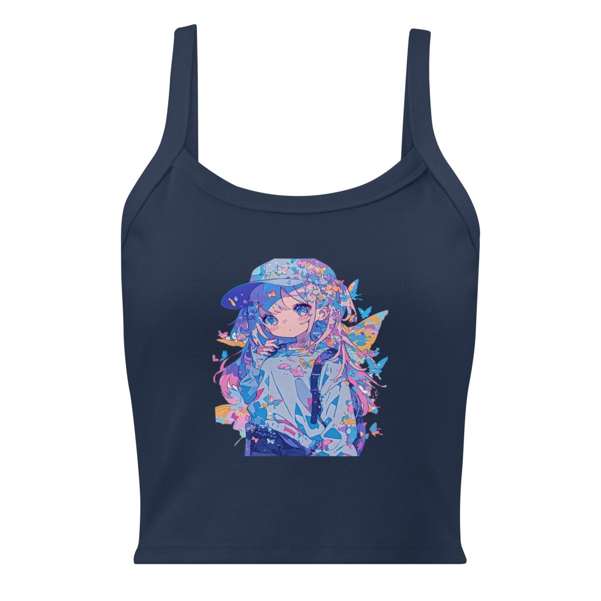 Butterfly Daydream Ribbed Tank Top – Graphic Crop Top - Polendo Design Butterfly Daydream ribbed tank top